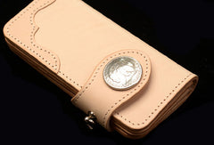 Handmade beige leather biker wallet chain men leather Long wallet purse clutch for men - EverHandmade