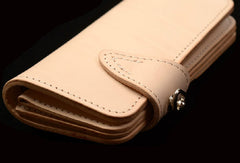 Handmade beige leather biker wallet chain men leather Long wallet purse clutch for men - EverHandmade