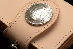 Handmade beige leather biker wallet chain men leather Long wallet purse clutch for men