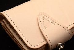 Handmade beige leather biker wallet chain men leather Long wallet purse clutch for men - EverHandmade