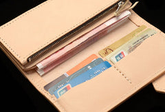 Handmade beige leather biker wallet chain men leather Long wallet purse clutch for men - EverHandmade