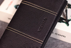 Leather men clutch black vintage zip multi cards clutch men long wallet purse clutch