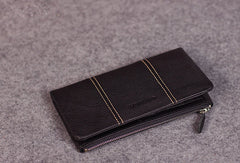 Leather men clutch black vintage zip multi cards clutch men long wallet purse clutch
