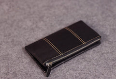 Leather men clutch black vintage zip multi cards clutch men long wallet purse clutch