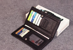 Leather men clutch black vintage zip multi cards clutch men long wallet purse clutch