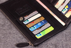 Leather men clutch black vintage zip multi cards clutch men long wallet purse clutch