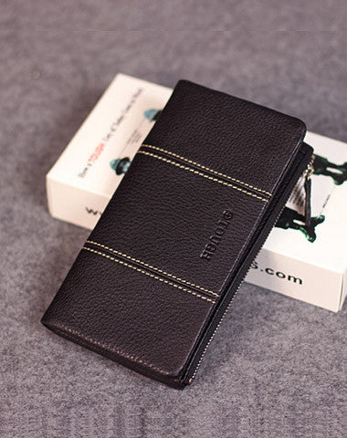 Leather men clutch black vintage zip multi cards clutch men long wallet purse clutch - EverHandmade