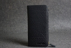 Handmade leather men clutch black vintage zip multi cards long wallet purse clutch