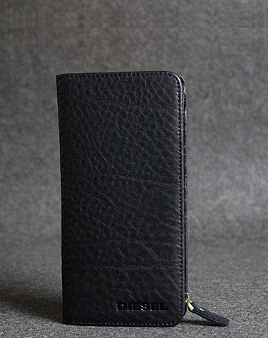 Handmade leather men clutch black vintage zip multi cards long wallet purse clutch - EverHandmade