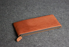 Handmade leather men wallet clutch brown vintage zip men long wallet purse clutch - EverHandmade