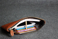 Handmade leather men wallet clutch brown vintage zip men long wallet purse clutch - EverHandmade