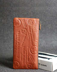 Handmade leather men wallet clutch brown vintage zip men long wallet purse clutch - EverHandmade