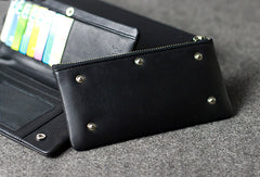 Handmade leather men clutch black vintage zip clutch men long wallet purse clutch - EverHandmade