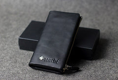 Handmade leather men clutch black vintage zip clutch men long wallet purse clutch - EverHandmade