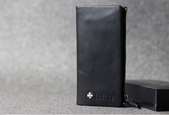 Handmade leather men clutch black vintage zip clutch men long wallet purse clutch - EverHandmade