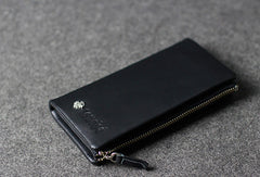 Handmade leather men clutch black vintage zip clutch men long wallet purse clutch - EverHandmade