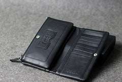 Handmade leather men clutch black vintage zip clutch men long wallet purse clutch - EverHandmade