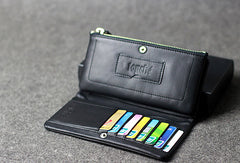 Handmade leather men clutch black vintage zip clutch men long wallet purse clutch - EverHandmade