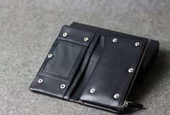 Handmade leather men clutch black vintage zip clutch men long wallet purse clutch - EverHandmade
