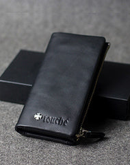 Handmade leather men clutch black vintage zip clutch men long wallet purse clutch - EverHandmade