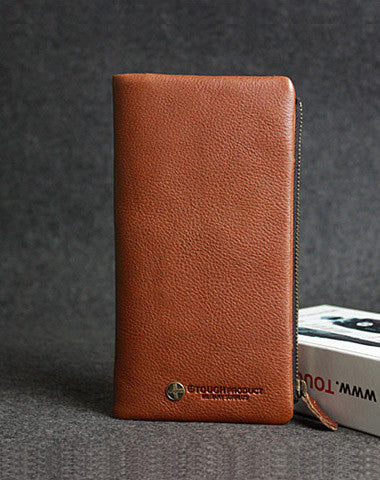 Handmade leather men clutch brown vintage zip clutch men long wallet purse clutch - EverHandmade