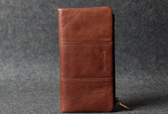 Handmade leather men clutch brown vintage zip clutch men long wallet purse clutch - EverHandmade