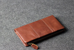 Handmade leather men clutch brown vintage zip clutch men long wallet purse clutch - EverHandmade