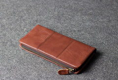 Handmade leather men clutch brown vintage zip clutch men long wallet purse clutch - EverHandmade