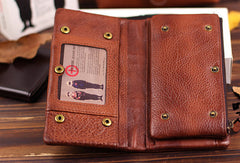 Handmade leather men clutch brown vintage zip clutch men long wallet purse clutch - EverHandmade