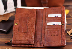 Handmade leather men clutch brown vintage zip clutch men long wallet purse clutch - EverHandmade