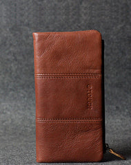 Handmade leather men clutch brown vintage zip clutch men long wallet purse clutch - EverHandmade