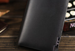 Leather men long wallet clutch black vintage modern clutch men phone purse clutch - EverHandmade