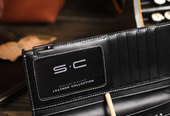 Leather men long wallet clutch black vintage modern clutch men phone purse clutch - EverHandmade