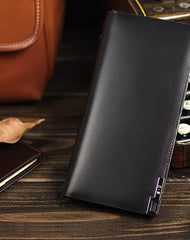 Leather men long wallet clutch black vintage modern clutch men phone purse clutch - EverHandmade