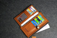 Leather men clutch brown vintage zip clutch men phone long wallet purse clutch