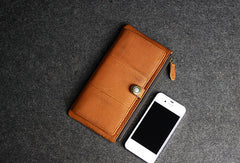 Leather men clutch brown vintage zip clutch men phone long wallet purse clutch