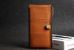 Leather men clutch brown vintage zip clutch men phone long wallet purse clutch