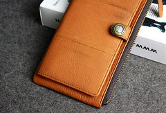 Leather men clutch brown vintage zip clutch men phone long wallet purse clutch