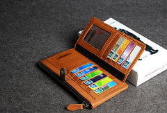 Leather men clutch brown vintage zip clutch men phone long wallet purse clutch