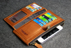 Leather men clutch brown vintage zip clutch men phone long wallet purse clutch