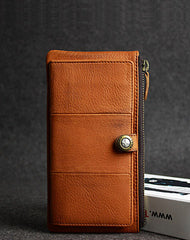 Leather men clutch brown vintage zip clutch men phone long wallet purse clutch