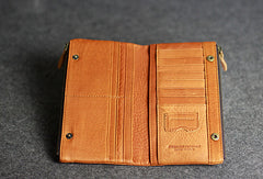 Handmade leather men clutch brown vintage zip clutch men long wallet purse clutch