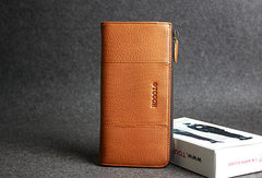 Handmade leather men clutch brown vintage zip clutch men long wallet purse clutch - EverHandmade
