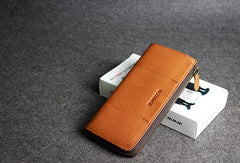 Handmade leather men clutch brown vintage zip clutch men long wallet purse clutch - EverHandmade