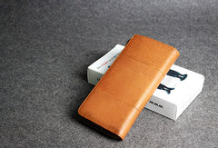 Handmade leather men clutch brown vintage zip clutch men long wallet purse clutch - EverHandmade