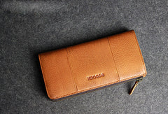 Handmade leather men clutch brown vintage zip clutch men long wallet purse clutch - EverHandmade