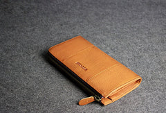 Handmade leather men clutch brown vintage zip clutch men long wallet purse clutch - EverHandmade