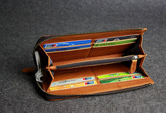 Handmade leather men clutch brown vintage zip clutch men long wallet purse clutch - EverHandmade