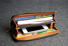 Handmade leather men clutch brown vintage zip clutch men long wallet purse clutch - EverHandmade