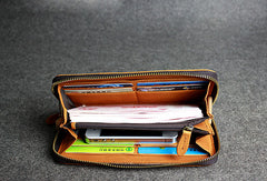 Handmade leather men clutch brown vintage zip clutch men long wallet purse clutch - EverHandmade